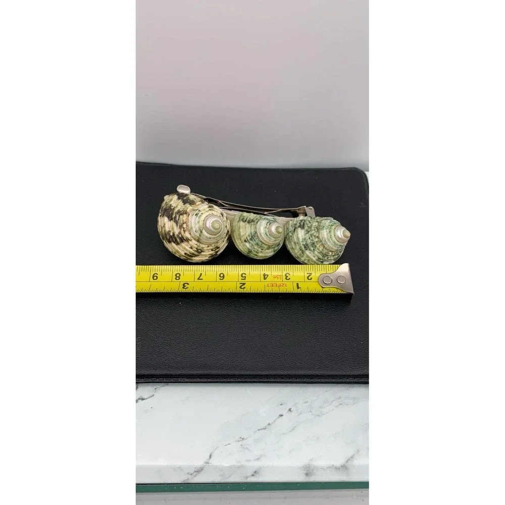 Vintage Chunky Green Speckled Turbo Sea Shell Hair Barrette / Clip Never Worn